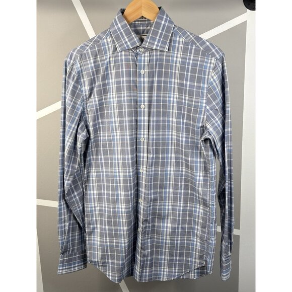Todd Snyder 100’s 2-ply Cotton Neck 14.5 32/33 Button Up Dress Shirt Blue Plaid - Picture 1 of 16